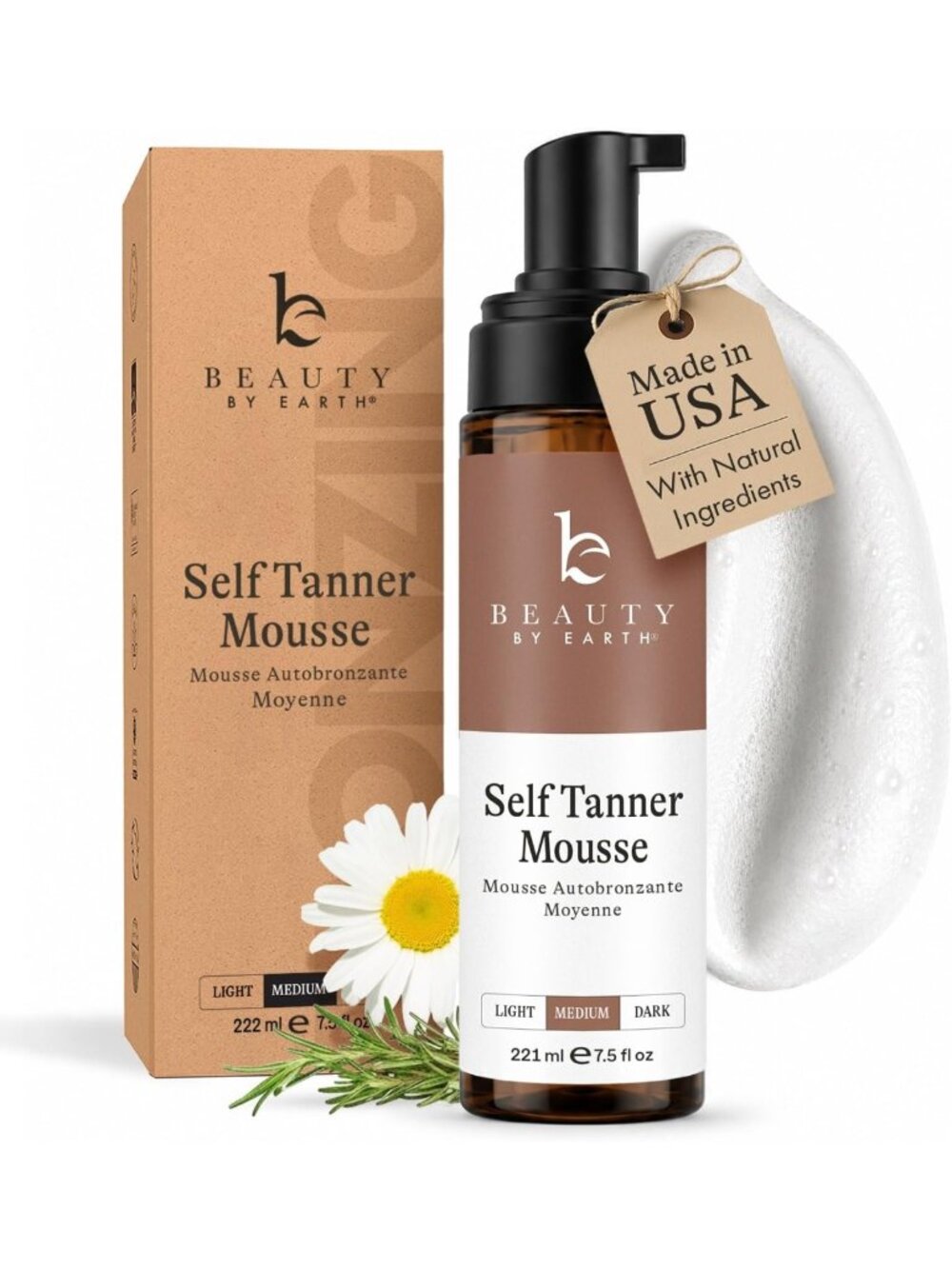 Natural Self Tanner Mousse - Fast-Drying, Non-Sticky, Streak-Free, Vegan Formula